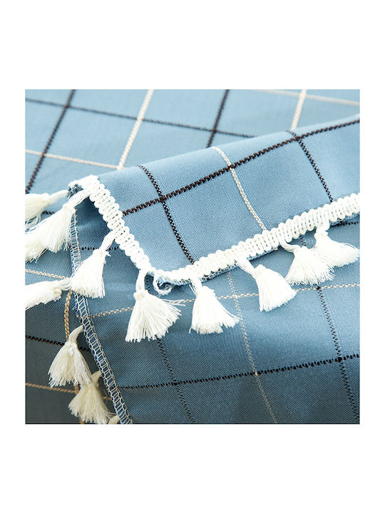 FRIPIA Checkered Tablecloth with Light Blue Embroidery 140x250cm