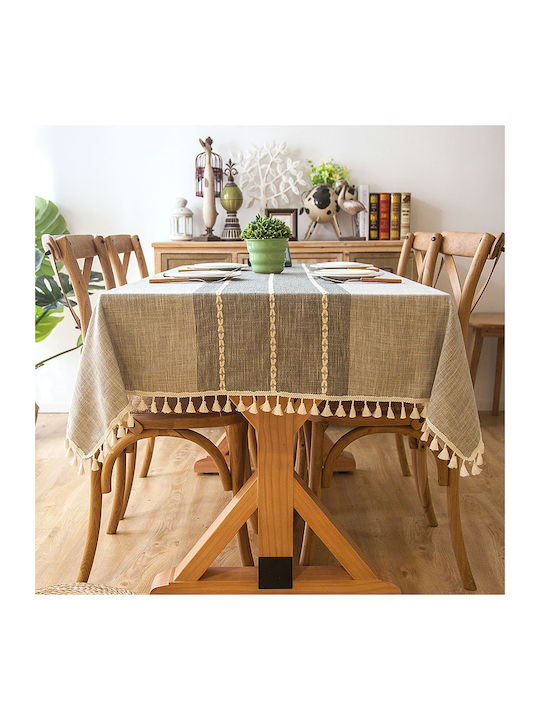 FRIPIA Leinen Tischtuch mit Stickerei Graue 120x180cm