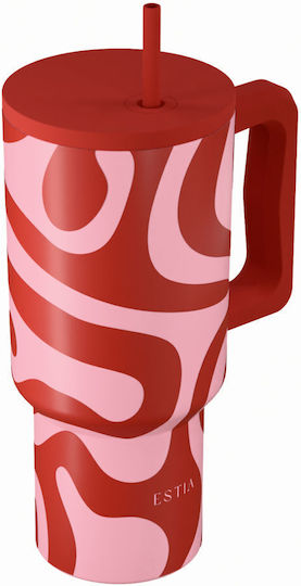 Estia Ανακυκλώσιμο Handled Tumbler Θερμός Ανοξείδωτο BPA Free 900ml CORAL WAVES με Καλαμάκι και Λαβή
