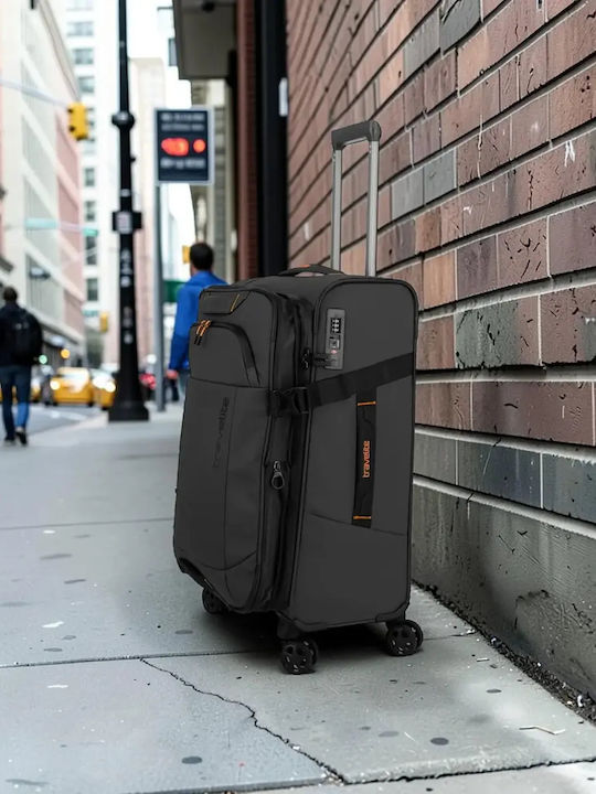 Travelite Medium Fabric Travel Suitcase Black Height 67cm
