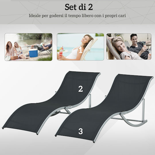 Outsunny Aluminium Beach Lounger-Armchair Black 61x63cm Set of 2