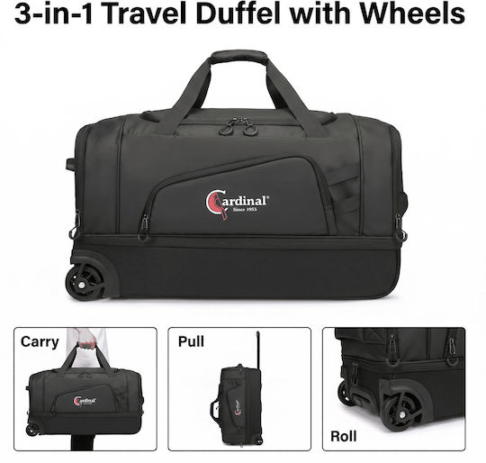 Cardinal Sak Voyage 73lt Black with Wheels Fabric L65xW32xH35cm