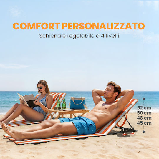 Outsunny Beach Sunbeds Orange Foldable Steel with Pillow 2 Pieces