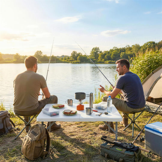 Outsunny Metal Camping Table Folding 86x86x74cm White