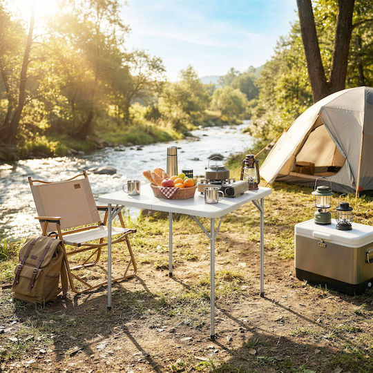 Outsunny Metal Camping Table Folding 86x86x74cm White
