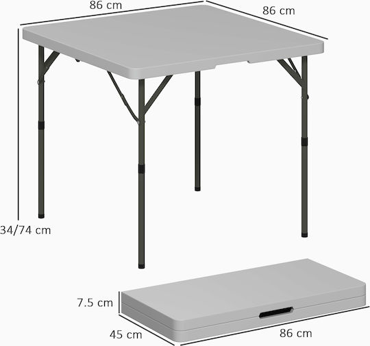 Outsunny Metal Camping Table Folding 86x86x74cm White