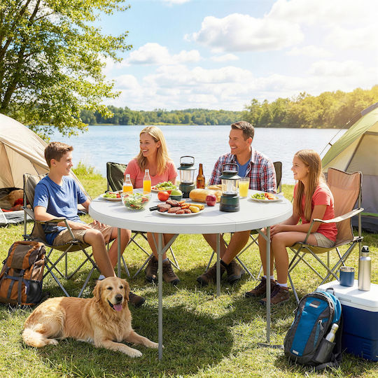 Outsunny Τραπέζι Μεταλλικό για Camping Πτυσσόμενο 120x120x74cm Λευκό
