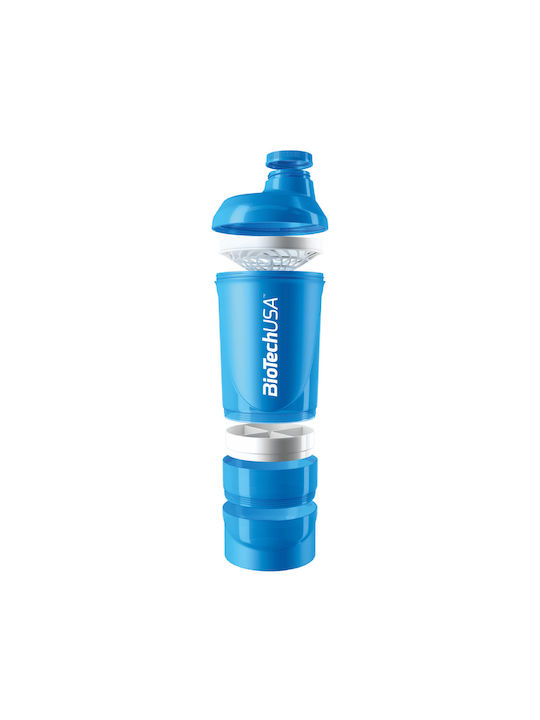 Biotech USA Wave Plastic Protein Shaker 600ml Blue (+200ml+150ml)