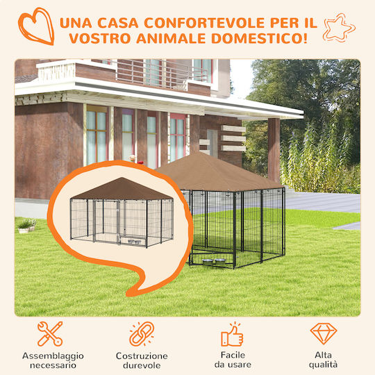 Pawhut Πάνελ για Συρμάτινο Κλουβί Σκύλου Μαύρο 211x141x151cm