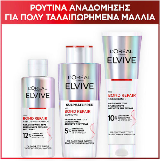 L'Oreal Paris Elvive Bond Repair Hair Care Set for Reconstruction & Nourishment for Damaged Hair with Shampoo, Conditioner and Treatment 3pcs