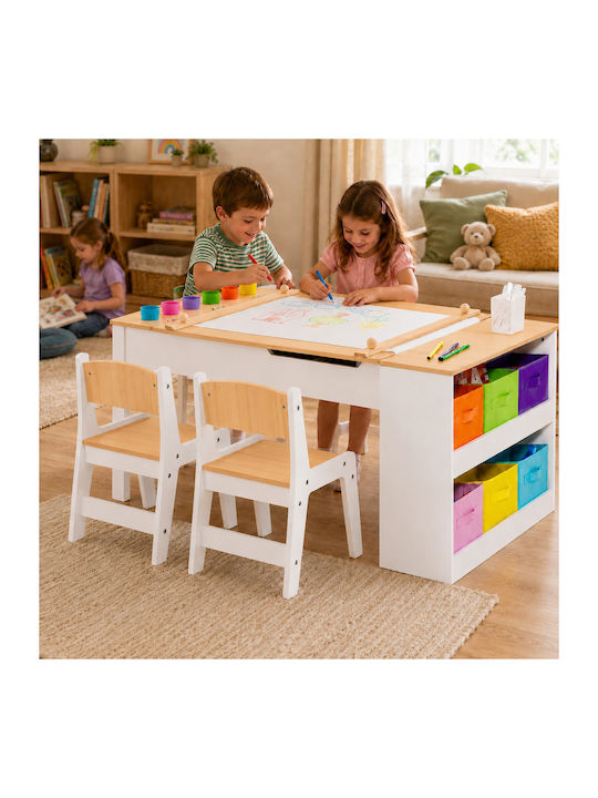 Kids Table Set with Chairs for Painting Made of Wood