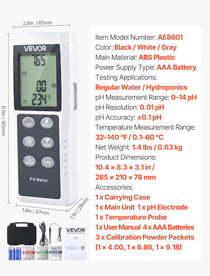 Vevor Digital PH Meter PHJSYSXZKPHCKNWNM001V9