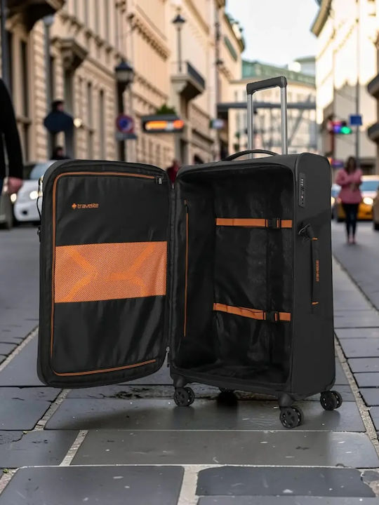 Travelite Βαλίτσες Ταξιδιού Υφασμάτινες Μαύρες Μέγιστου Ύψους 78εκ. Σετ 3τμχ