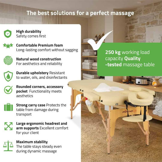 Habys Sofia Portable Beige Physiotherapy Bed Made of Wood 185x70cm