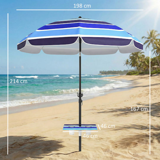 Outsunny Σπαστή Ομπρέλα Θαλάσσης Διαμέτρου 1.98m με UV Προστασία Πολύχρωμη με τραπεζάκι και ποτηροθήκες