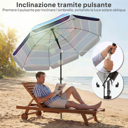 Outsunny Σπαστή Ομπρέλα Θαλάσσης Διαμέτρου 1.98m με UV Προστασία Πολύχρωμη με τραπεζάκι και ποτηροθήκες