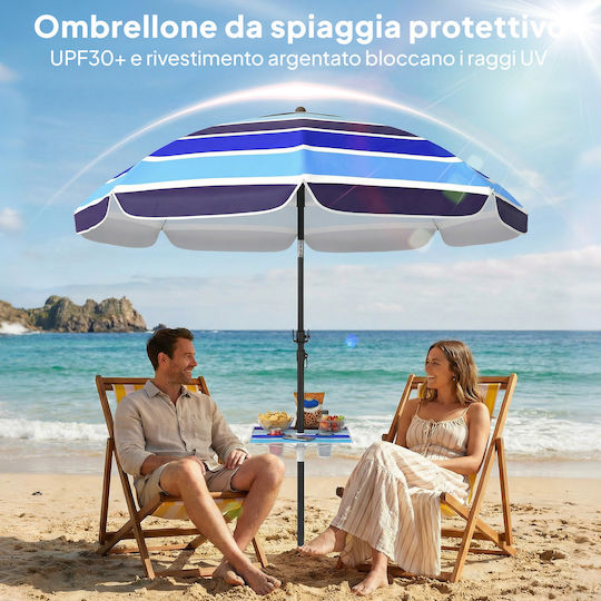 Outsunny Σπαστή Ομπρέλα Θαλάσσης Διαμέτρου 1.98m με UV Προστασία Πολύχρωμη με τραπεζάκι και ποτηροθήκες