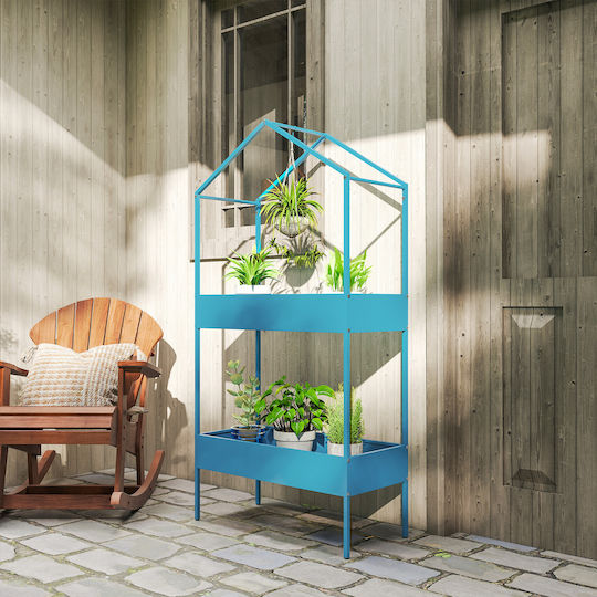 Outsunny Metal Plant Tower Blue 75x35x150cm