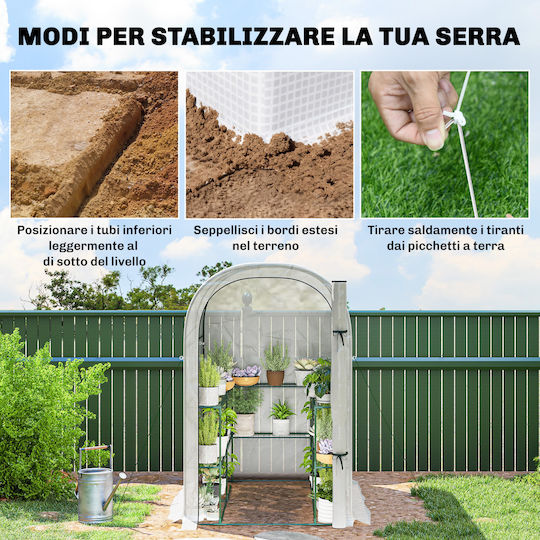 Outsunny 84H-446V00WT Greenhouse Tunnel with Shelves 1.23x1.87x1.89m