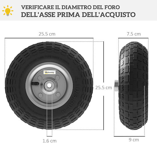 Outsunny 84H-135V00BK Ρόδα από Καουτσούκ για Καρότσι 255mm