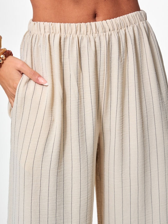 Set Bej Dama Cu Pantaloni Cu Dungi