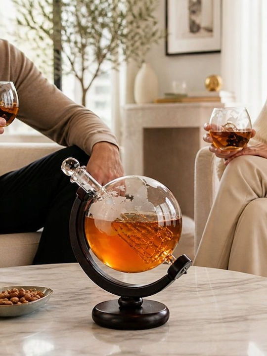 Carafă de Servire din Sticlă pentru Whiskey 7cm cu Dop și Pahare Transparentă 2 Bucăți