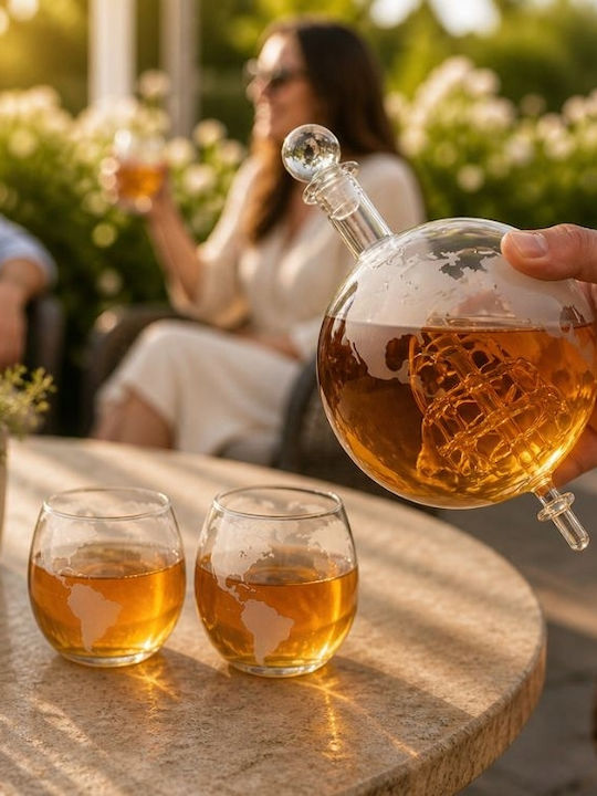 Carafă de Servire din Sticlă pentru Whiskey 7cm cu Dop și Pahare Transparentă 2 Bucăți