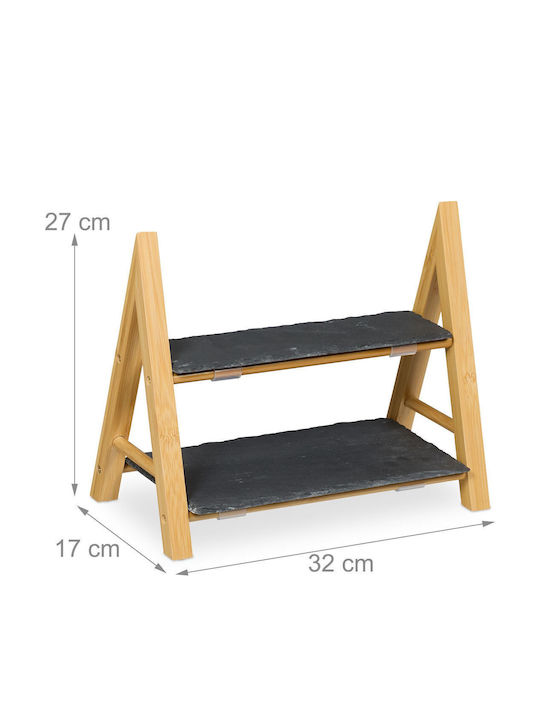 Relaxdays Suport și Tavă Pentru Prăjituri Din Lemn Cu 2 Niveluri Bej Lățime 27x Lungime 17x Înălțime 32cm
