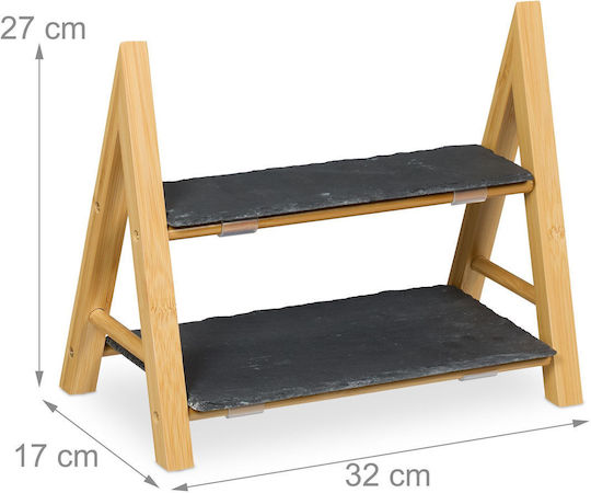 Relaxdays Suport și Tavă Pentru Prăjituri Din Lemn Cu 2 Niveluri Bej Lățime 27x Lungime 17x Înălțime 32cm
