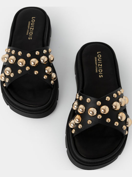 Leather Women's Flat Sandals Black