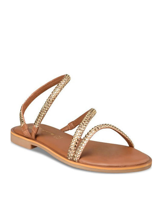 Leather Women's Flat Sandals Gold