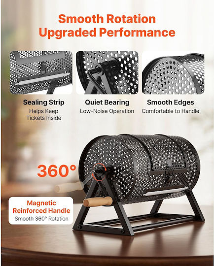 Vevor Rotating Raffle Ticket Drum 295 X 167 Mm Holds 2500 Tickets Or 100 Ping Pong Balls Rotating Raffle Ticket Cage Reinforced Handle Stable Triangular Base Events Gatherings Black