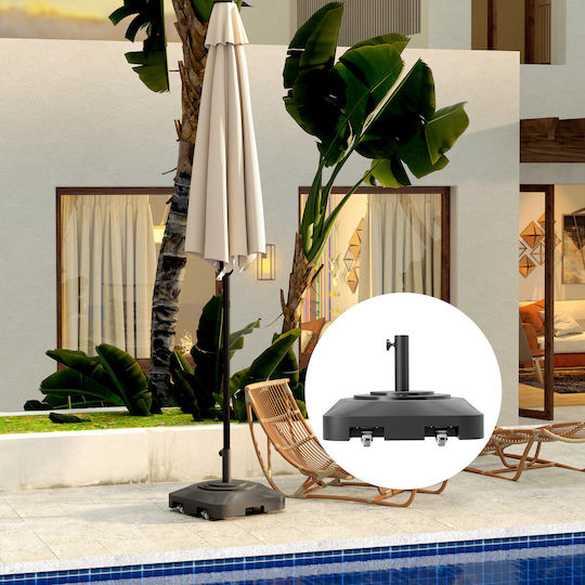 Outsunny Βάση Ομπρέλας Ρόδες Γεμιστή Νερό Ή Άμμο Hdpe 48x48x32.5 Cm Μαύρο 84d-358v00bk