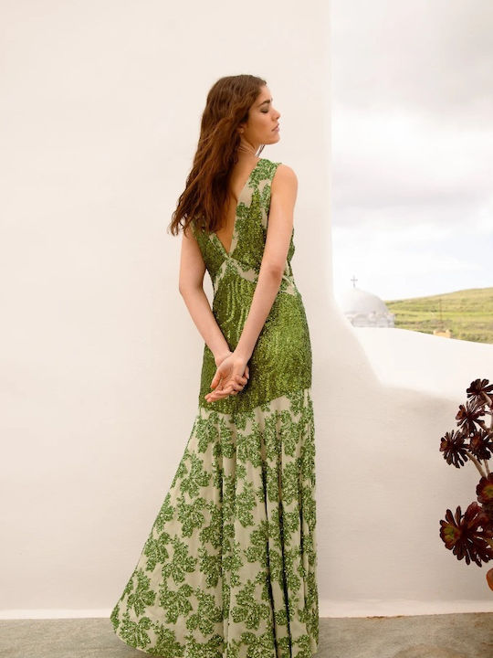 Rochie Maxi Cu Deschizătură Verde