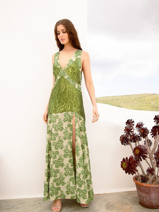 Rochie Maxi Cu Deschizătură Verde