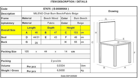 Mileno Wooden Dining Chairs Burn Beech 2 Pieces 46x47x103cm