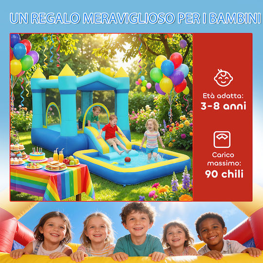 Aiyaplay Inflatable Fun Castle Castle with Trampoline and Slide for 3-8 Years Blue