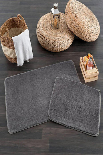 SteweHome Non-Slip Set Round Bath Mats STE-029961-V66591 Gray Ø70cm 3 Pieces