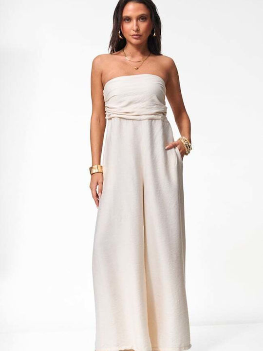 Damen Strapless Beige Jumpsuit