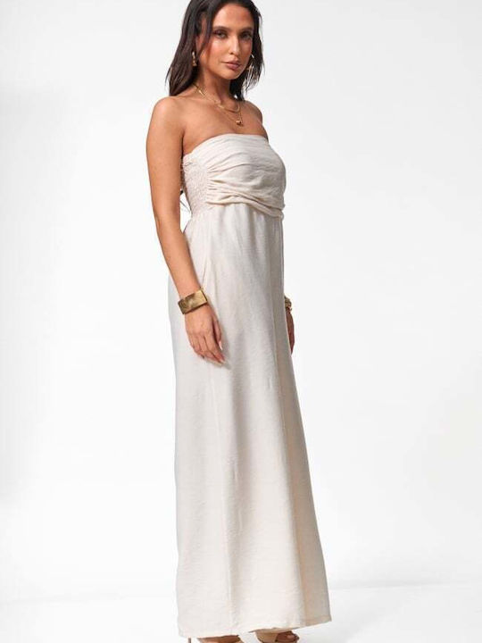 Damen Strapless Beige Jumpsuit