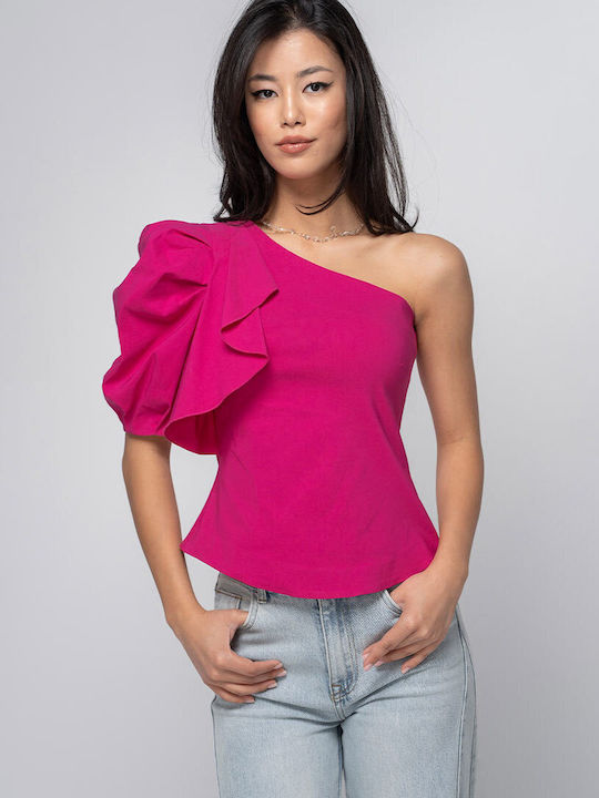 Nadina Bluza Damă Cu Un Umăr Și Fermoar Fuchsia