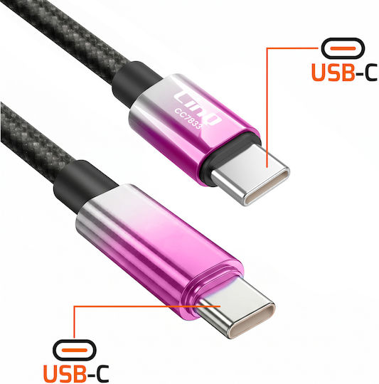Linq USB Typ-C Zu USB Typ-C Schnelles Laden Kabel 80W LED Bildschirm 1,2m Lila