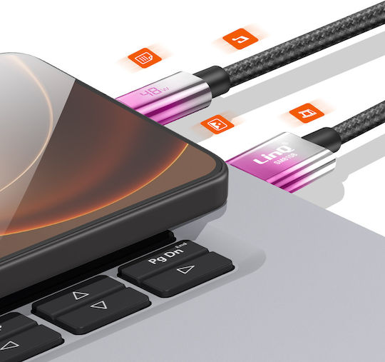 Linq USB Typ-C Zu USB Schnelles Laden Kabel 48W LED Bildschirm 1,2m Lila