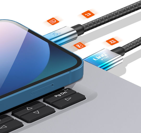 Linq Cablu De Încărcare Lightning La USB 15W LED Ecran 1.2m Albastru