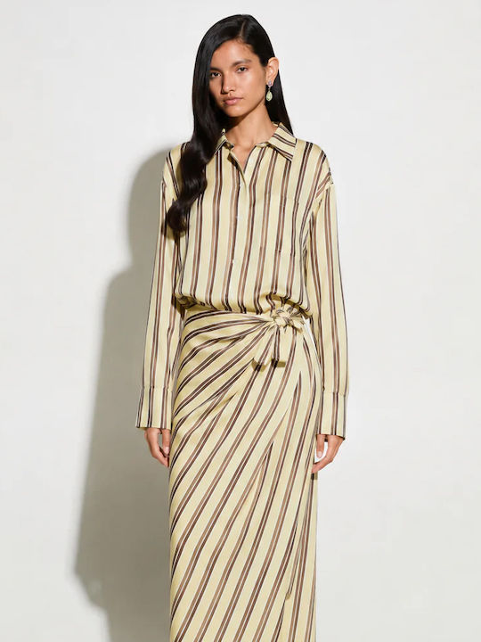 Long Sleeve Women's Cotton Shirt Yellow Striped
