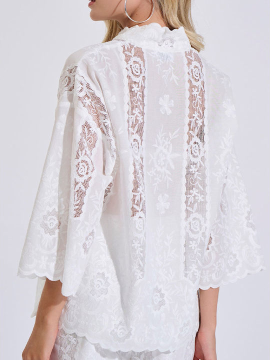 Long Sleeve Women's Shirt White Floral