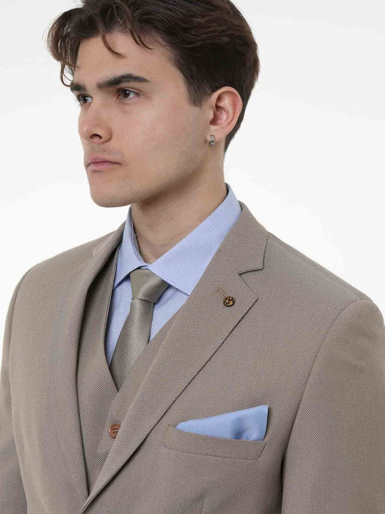 Men's Groom's Suit with Vest Slim Fit Beige