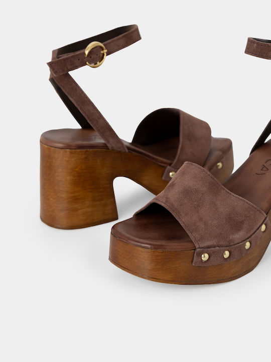 Suede Damen Sandalen Braun