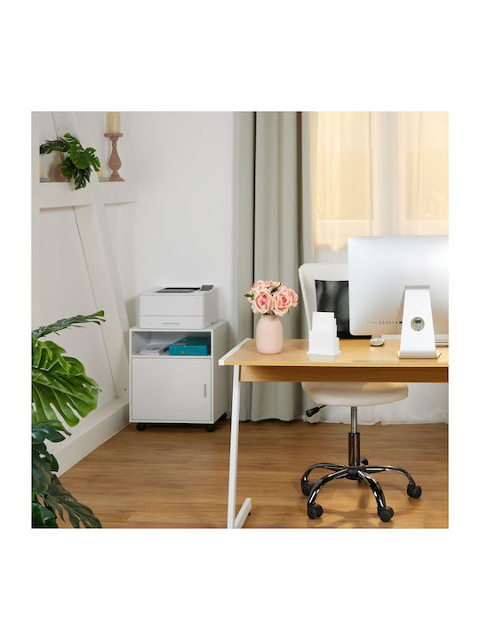 Cabinet De Birou Din Lemn Cu Roți În Culoare Albă 48x34x57cm