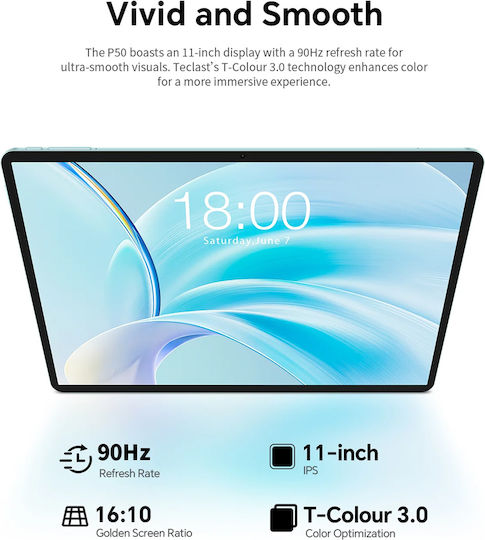 Teclast P50 2025 4G 11" Tablet (8GB/128GB/Πληκτρολόγιο/Στυλό Αφής/Θήκη) Μπλε